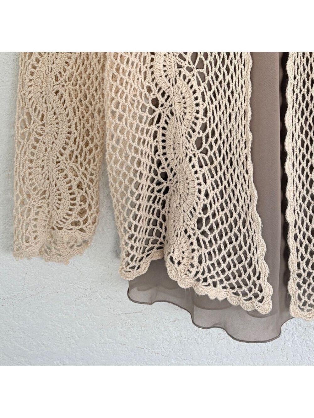 Vintage Open Knit Sweater Crochet Lace Fairy Indie Sleazy S Beige Cream - Picture 6 of 7
